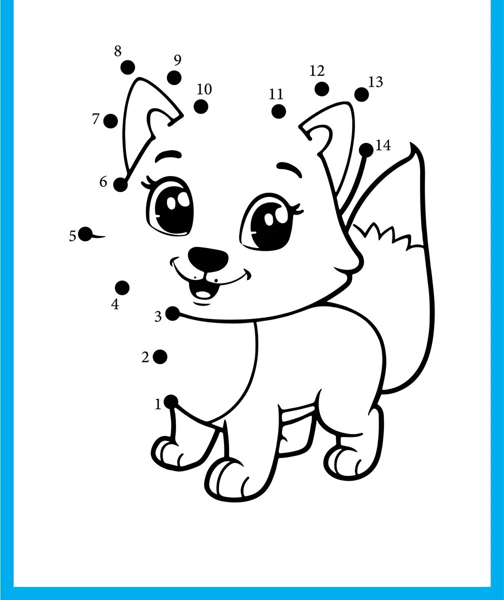 Cat kitten dot-to-dot from 1 to 14 to print