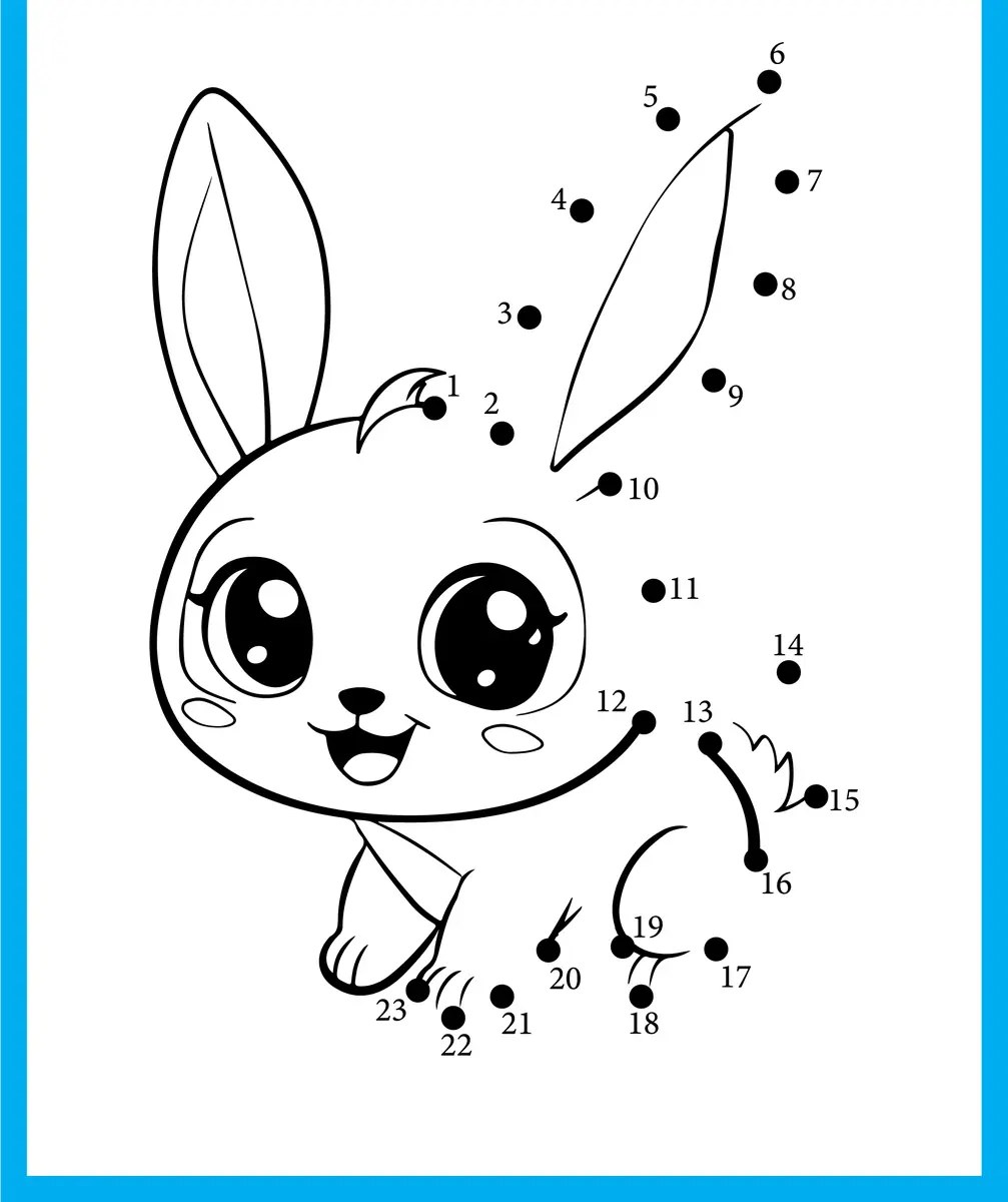 Cute rabbit dot-to-dot from 1 to 23 to print