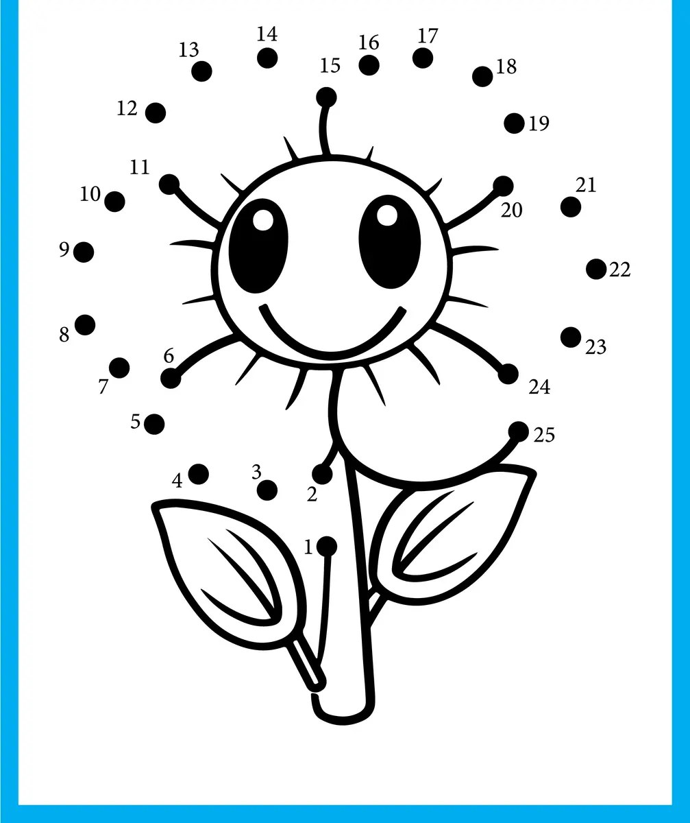 Sunflower flower dot-to-dot from 1 to 25 to print