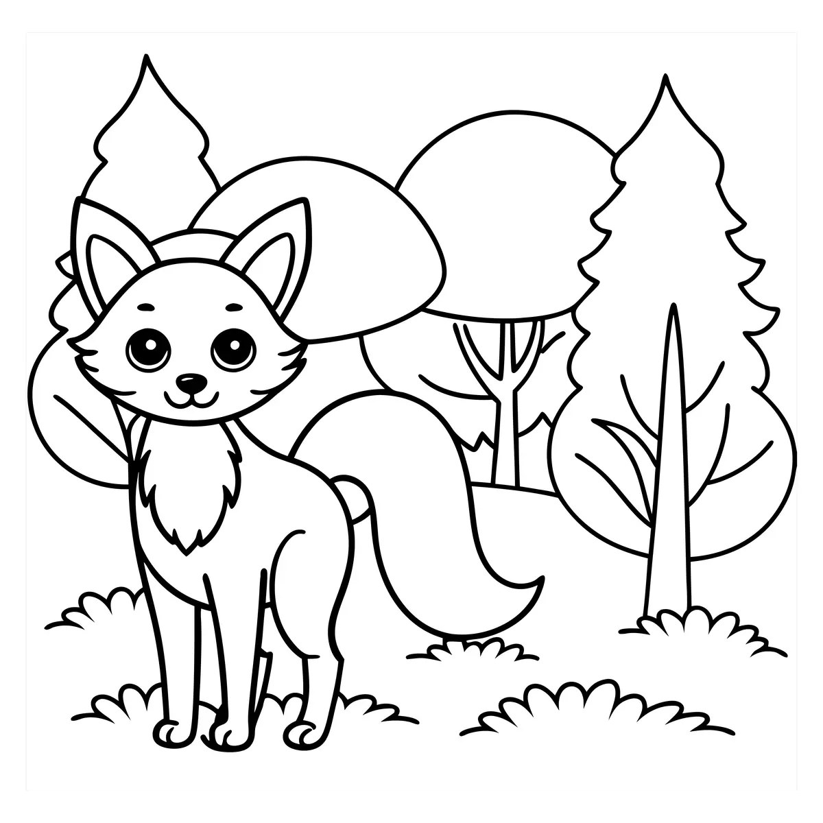 cartoon fox in the clearing colouring page to print