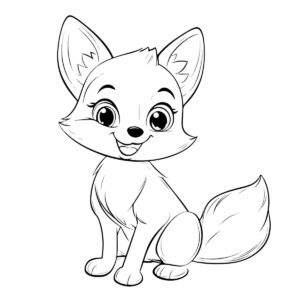 cute sitting kawaii fox colouring page to print