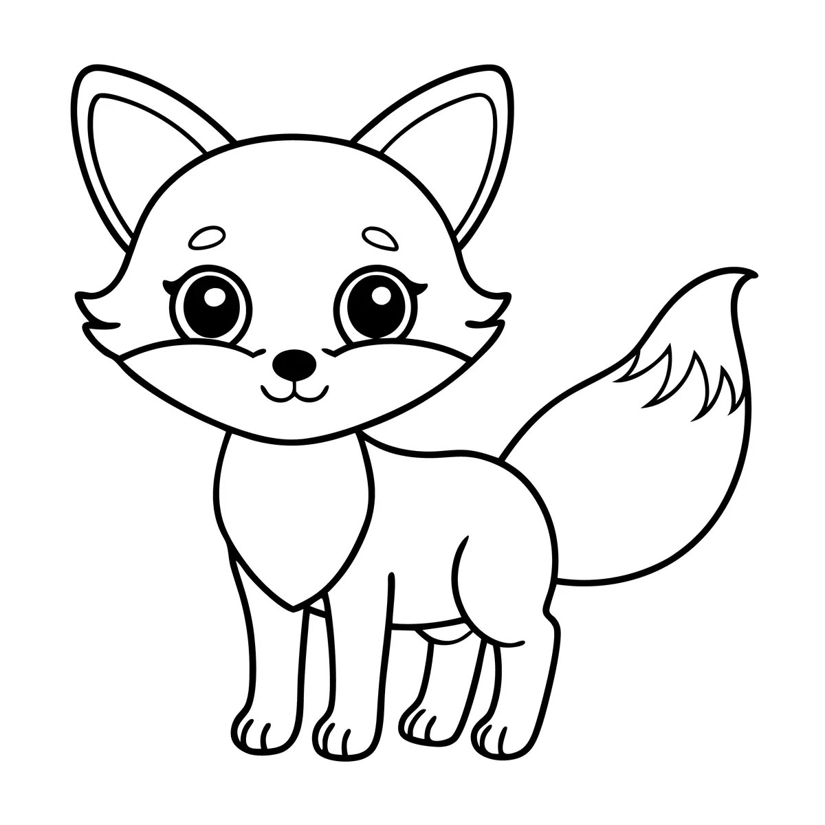 standing kawaii fox cub colouring page to print