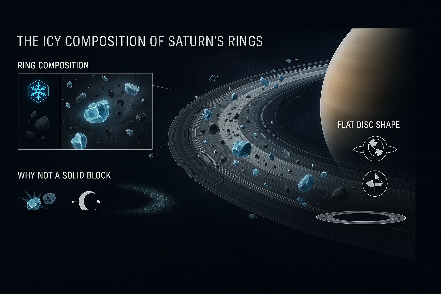 Infographic showing the ice and dust make-up of Saturn's rings