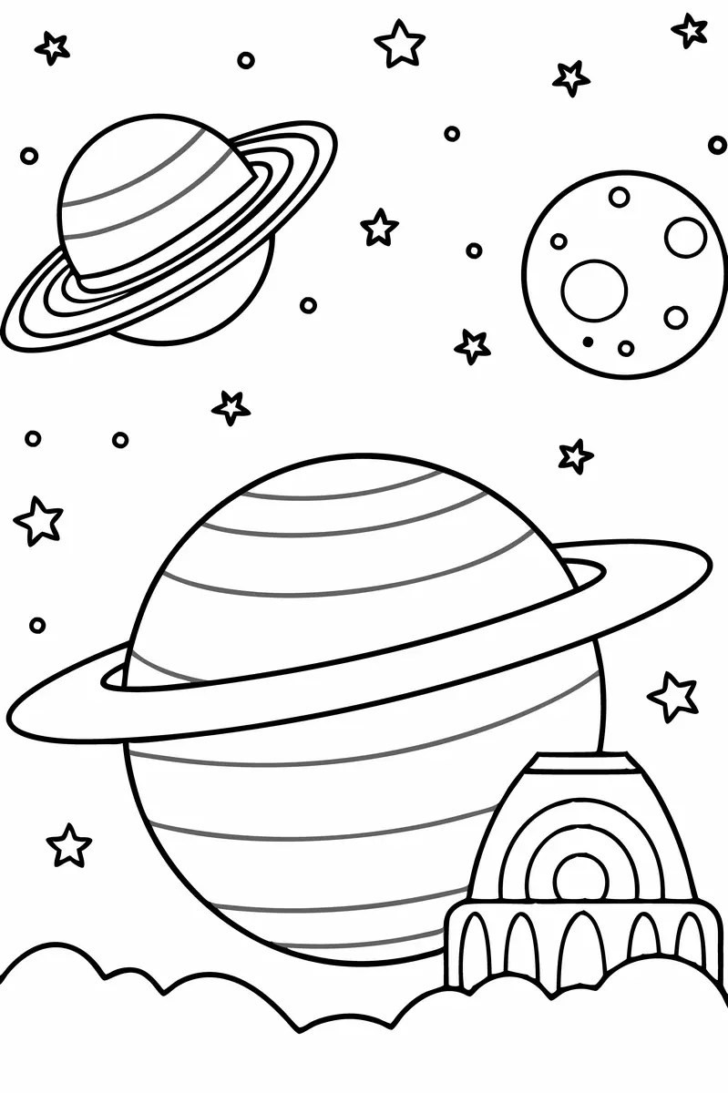 dibujo de Saturno y una base espacial para imprimir