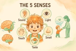 Child exploring the five senses to build language and emotional security