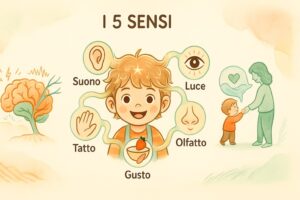 Bambino che esplora i suoi sensi per sviluppare il linguaggio e la sicurezza affettiva