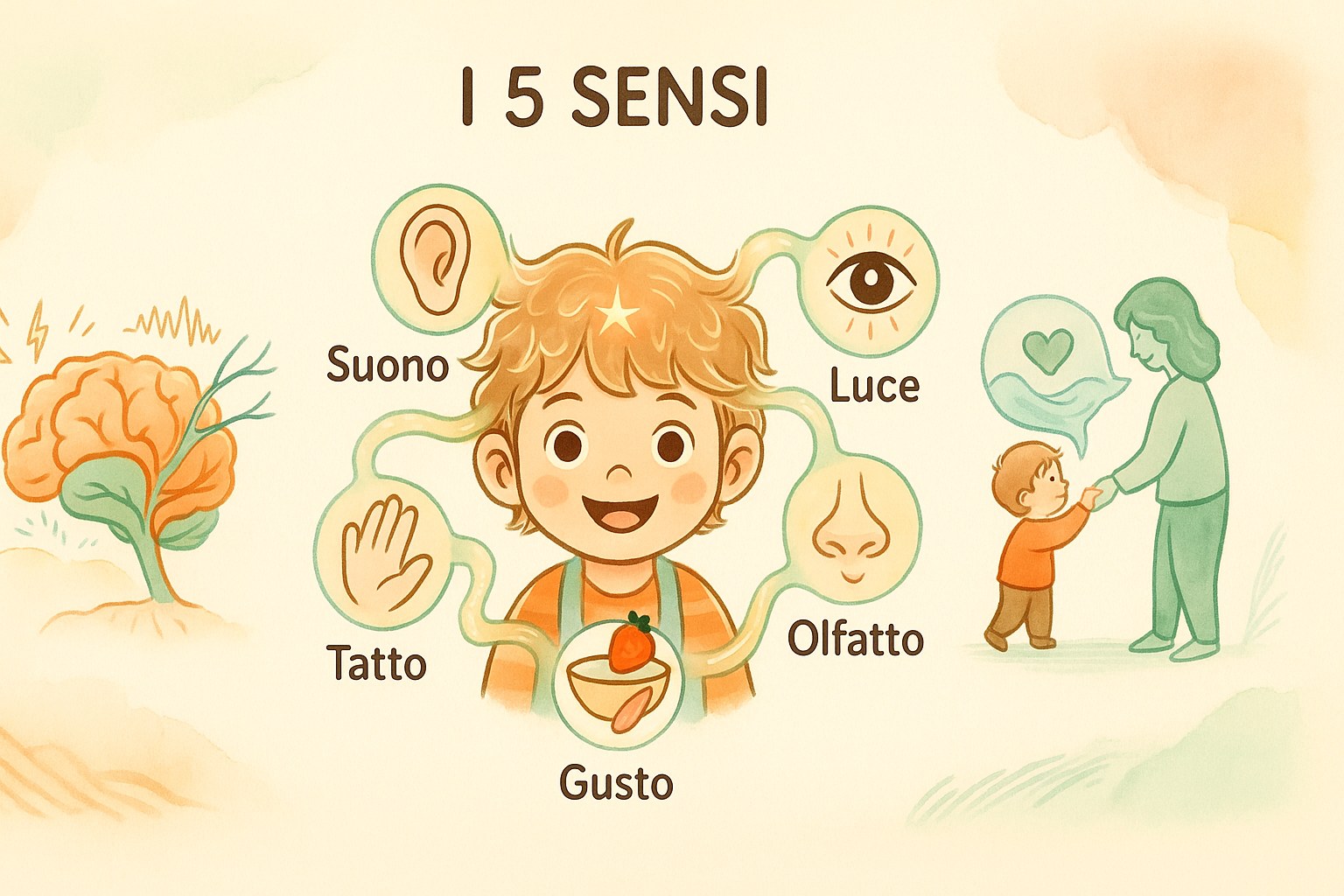 Bambino che esplora i suoi sensi per sviluppare il linguaggio e la sicurezza affettiva