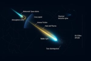 Diagram of a meteoroid's path as it enters the Earth's atmosphere