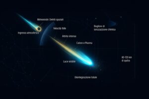 Schema della traiettoria di un meteoroide che entra nell'atmosfera terrestre