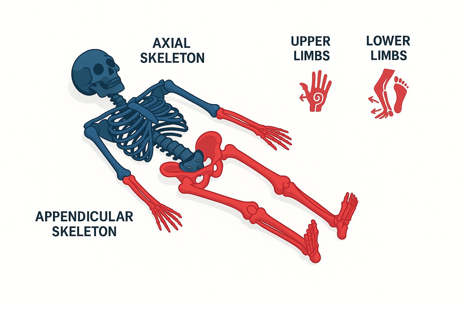 Comparative diagram of the axial skeleton and the appendicular skeleton