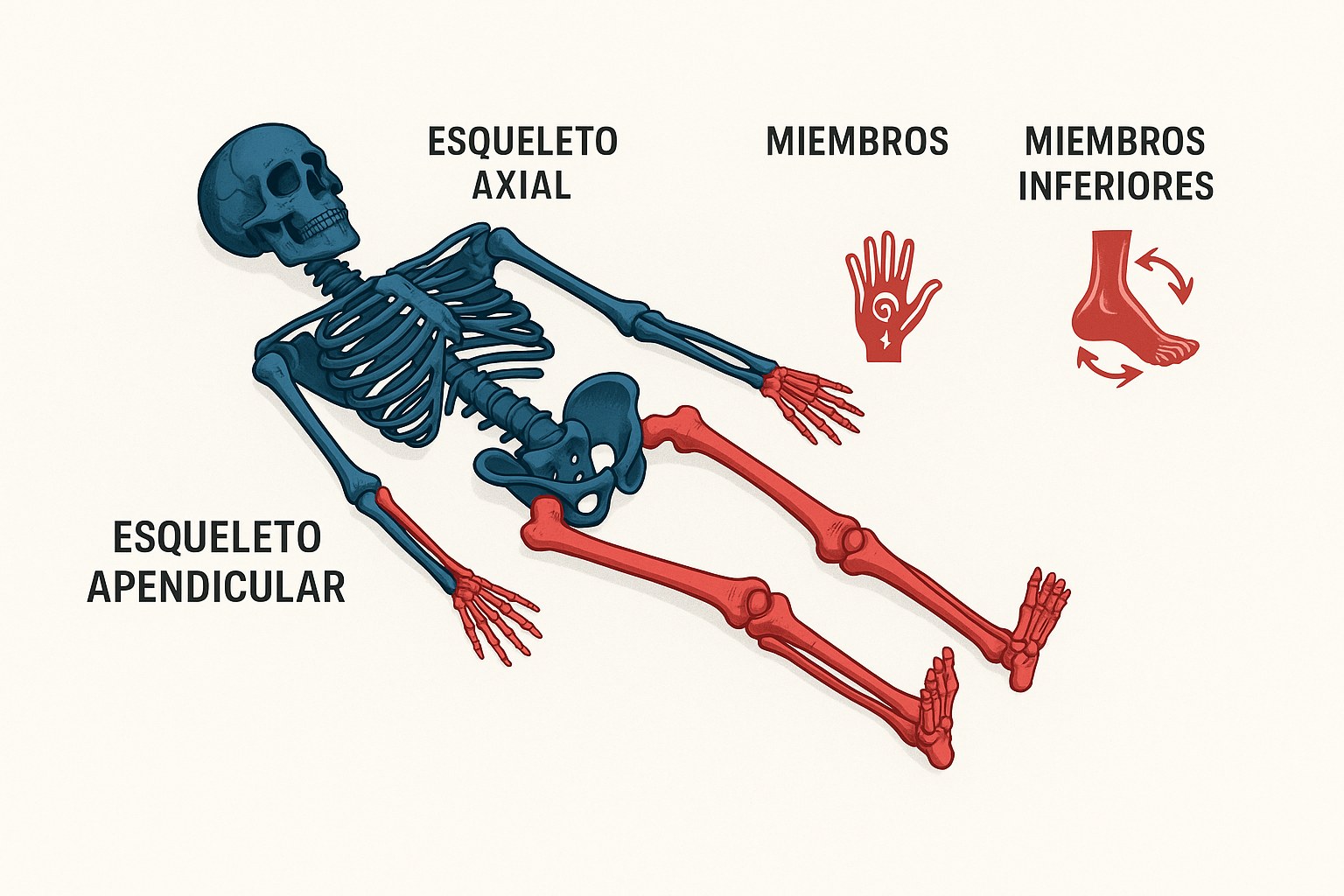 Esquema comparativo del esqueleto axial y del esqueleto apendicular