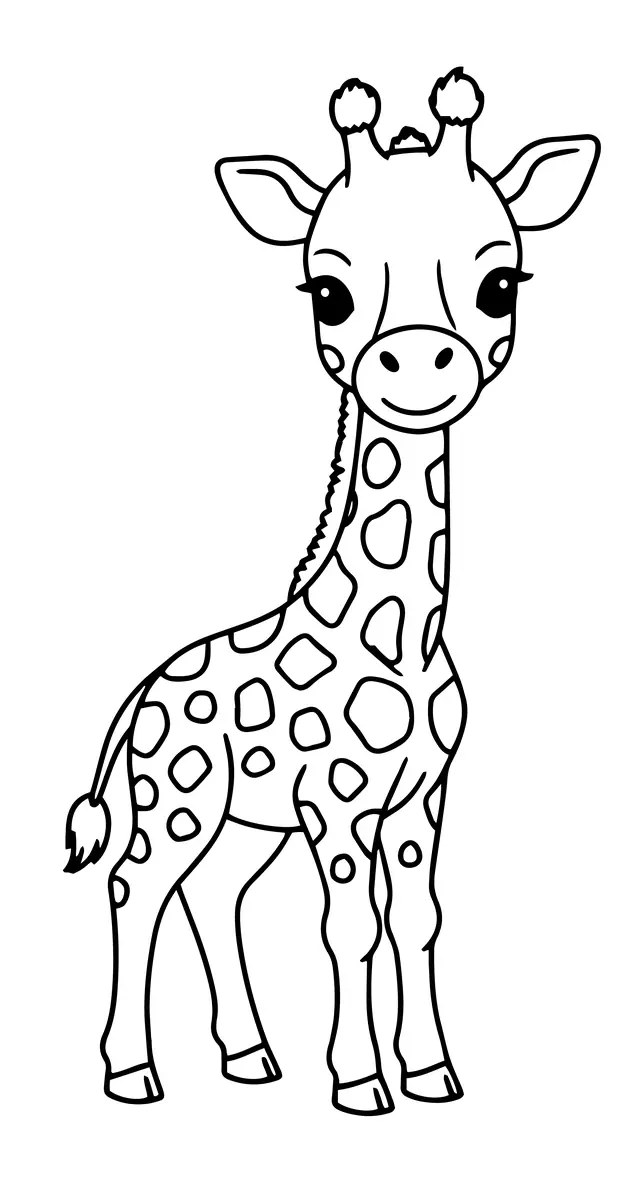 smiling baby giraffe colouring page to print