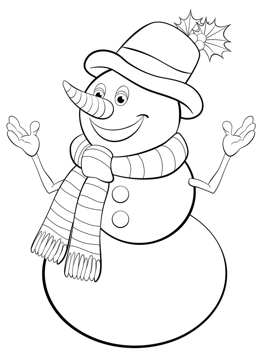 Muñeco de nieve con bufanda y sombrero para imprimir