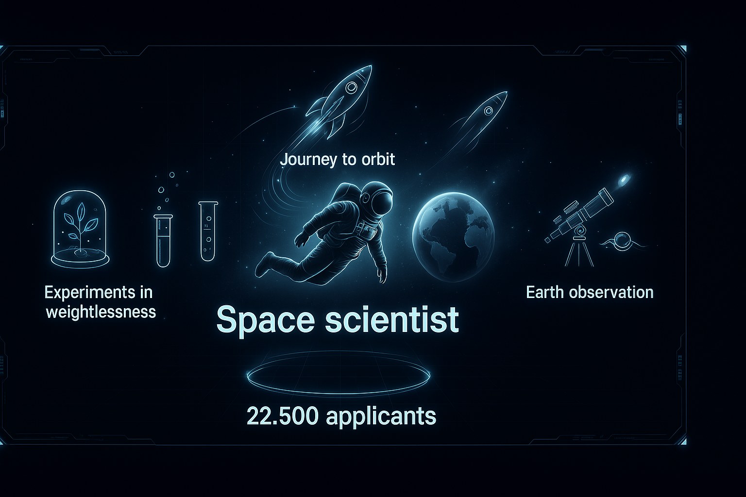 Sci-fi infographic of an astronaut and space science with planets and a telescope
