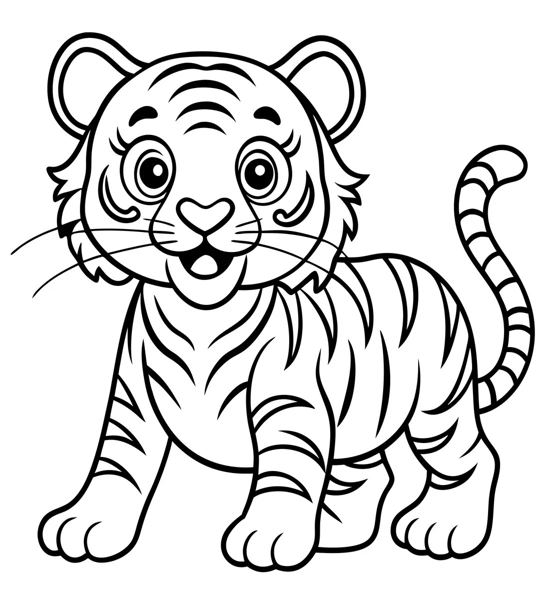 Dibujo de bebé tigre cartoon sonriente de grandes ojos para imprimir
