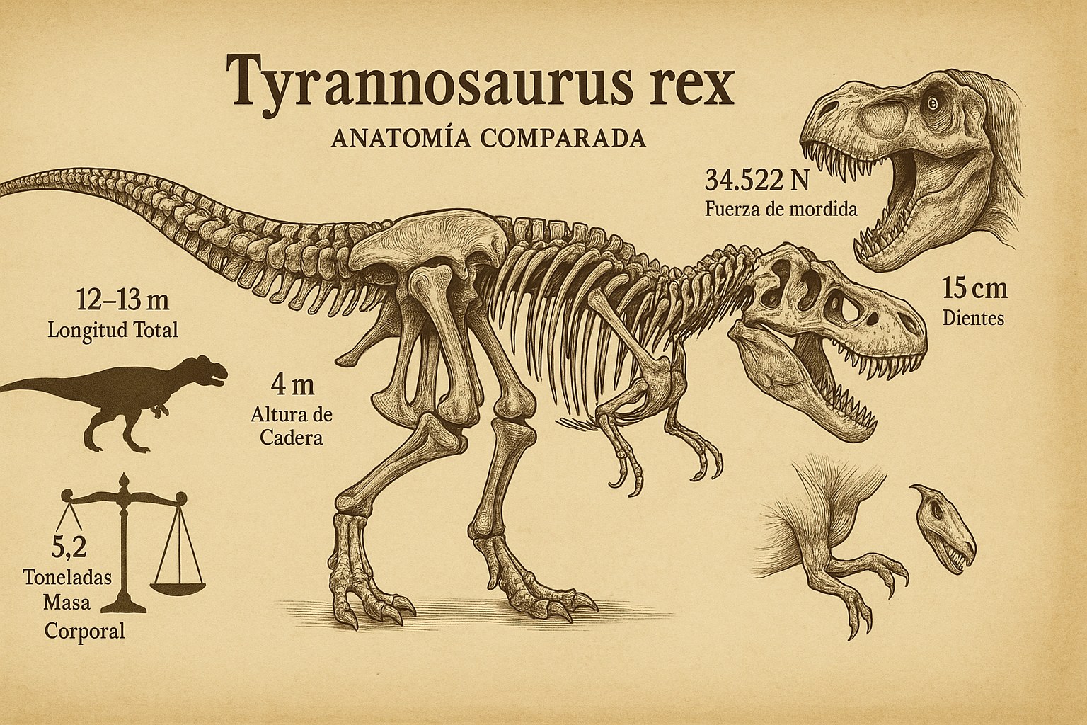 Impresionante esqueleto del Tyrannosaurus rex que muestra su estructura maciza