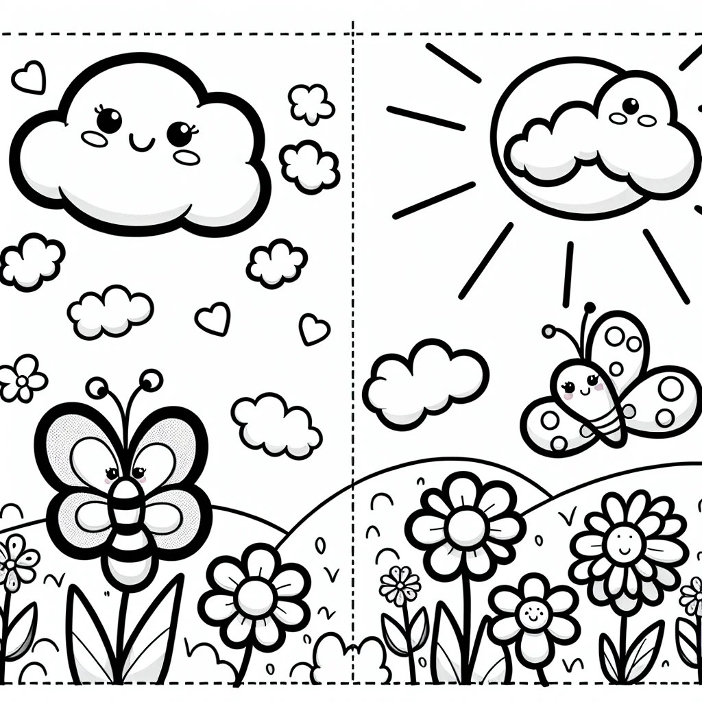 Two butterflies in a meadow colouring page to print