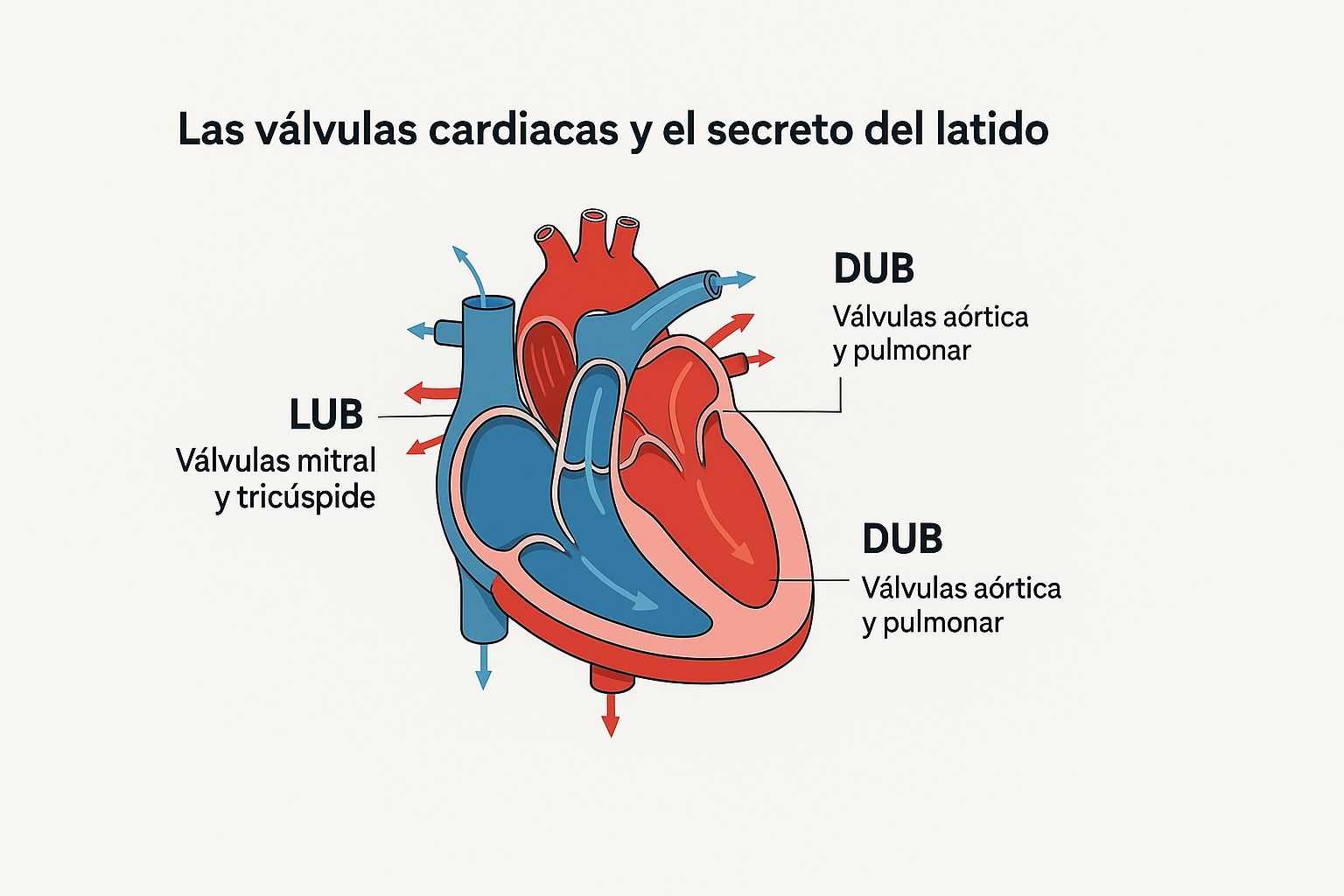 Diagrama detallado de las cuatro válvulas cardíacas que mantienen la circulación de la sangre
