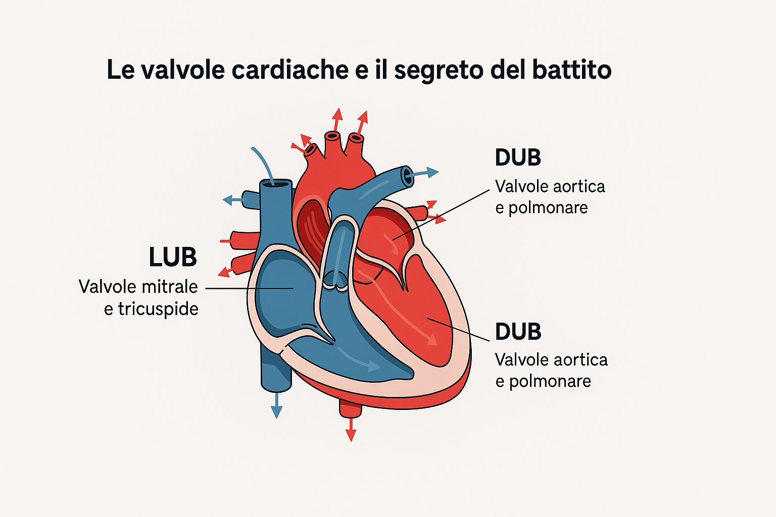 Schema dettagliato delle quattro valvole cardiache che mantengono la circolazione del sangue