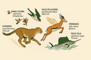 Confronto tra l'incredibile velocita di un ghepardo, un falco pellegrino e un pesce vela