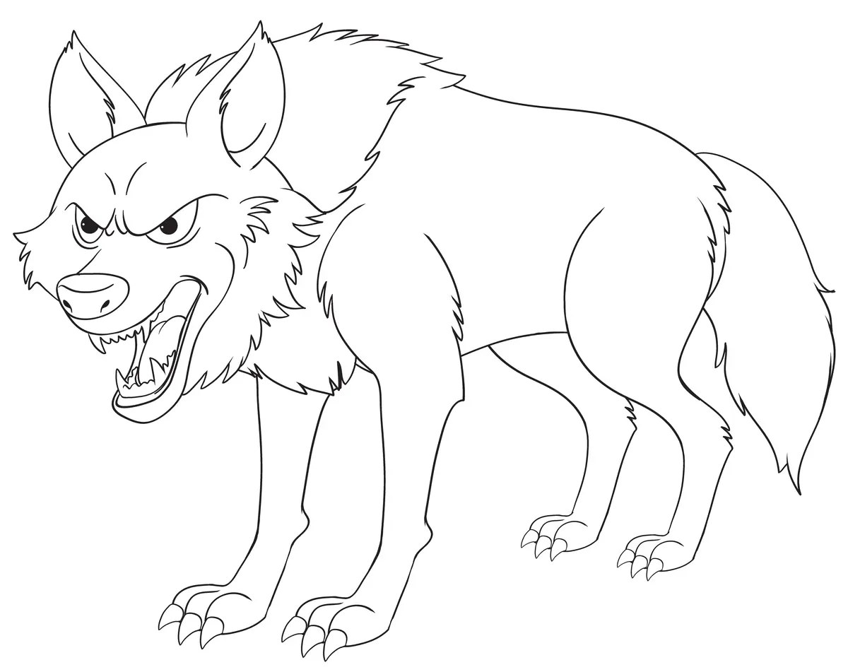 lobo feroz con las fauces abiertas para colorear e imprimir