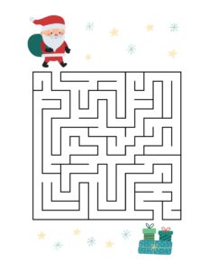 Christmas grid maze to print: help Father Christmas reach his presents